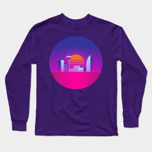 Synthwave 80's neon city Long Sleeve T-Shirt